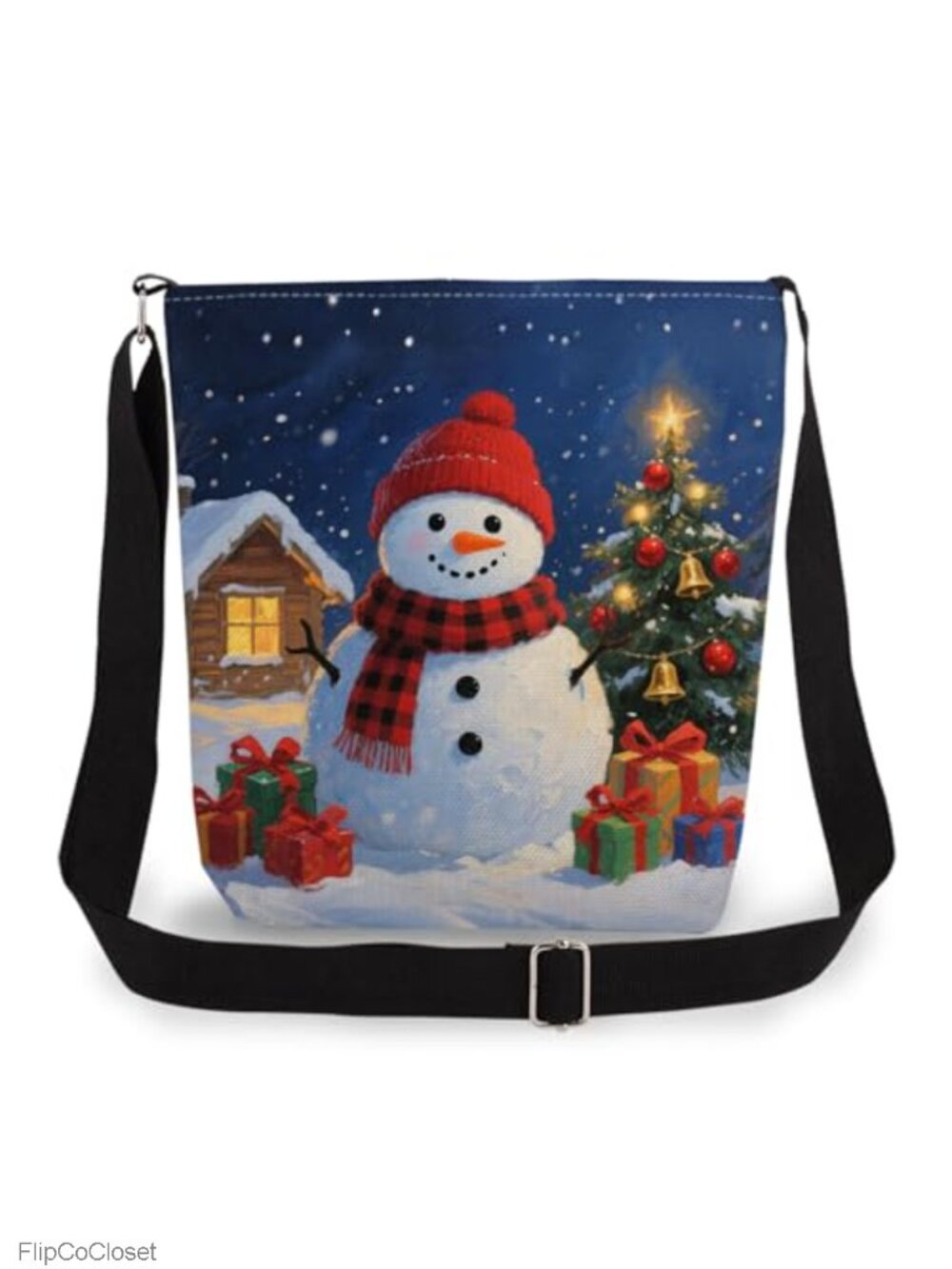Christmas Snowman Double-sided Printed Crossbody Messenger Bag Handbag
